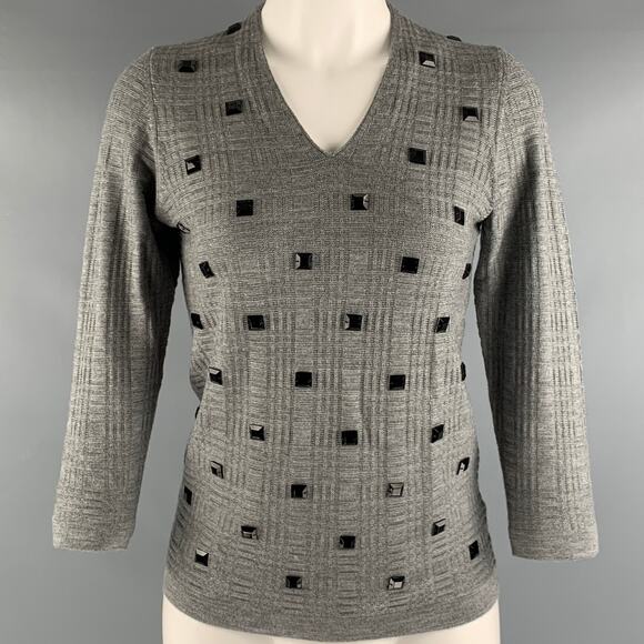 MARLOWE Size S Grey Black Cashmere Silk Beaded V Neck Casual Top - Picture 1 of 7